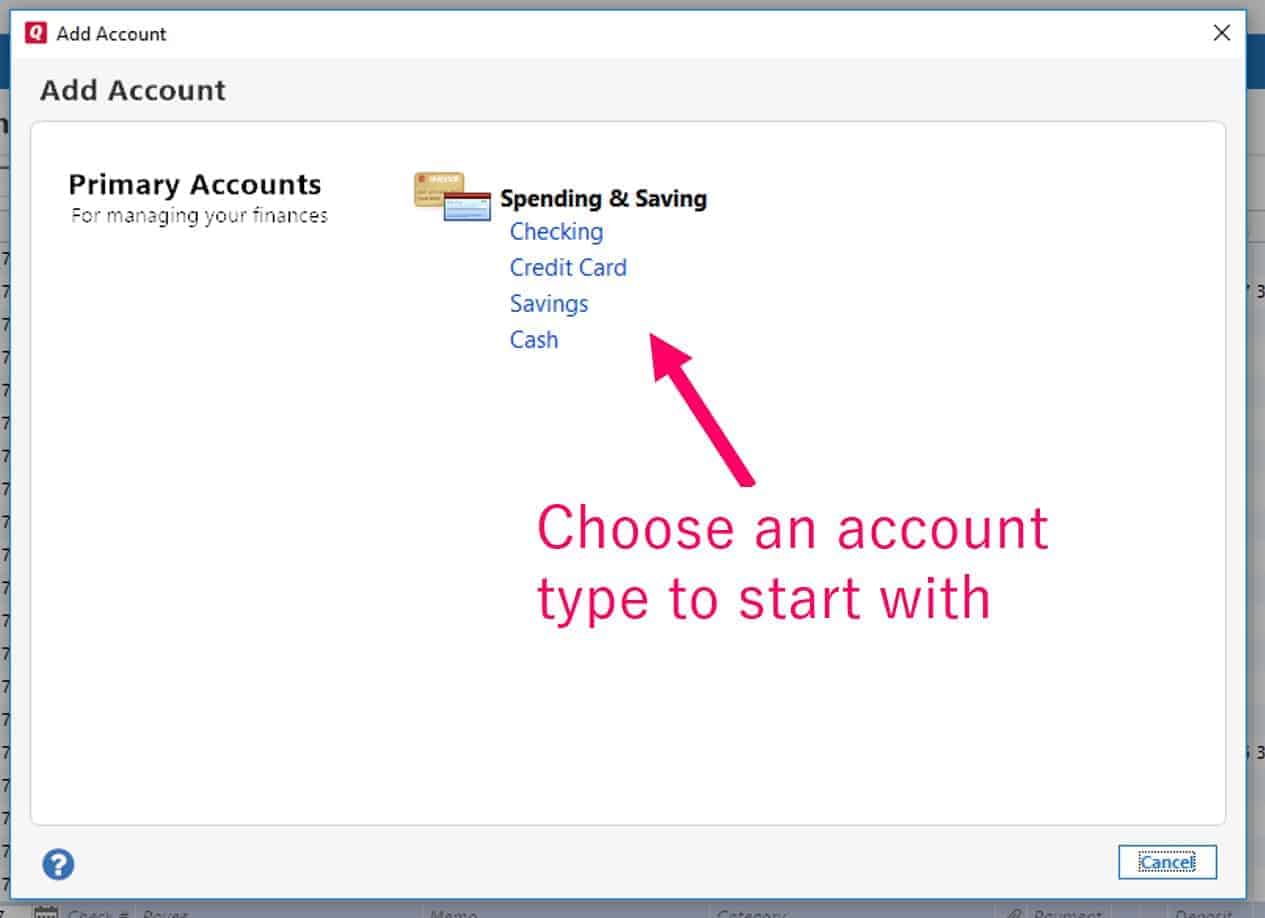 Create Account in Quicken