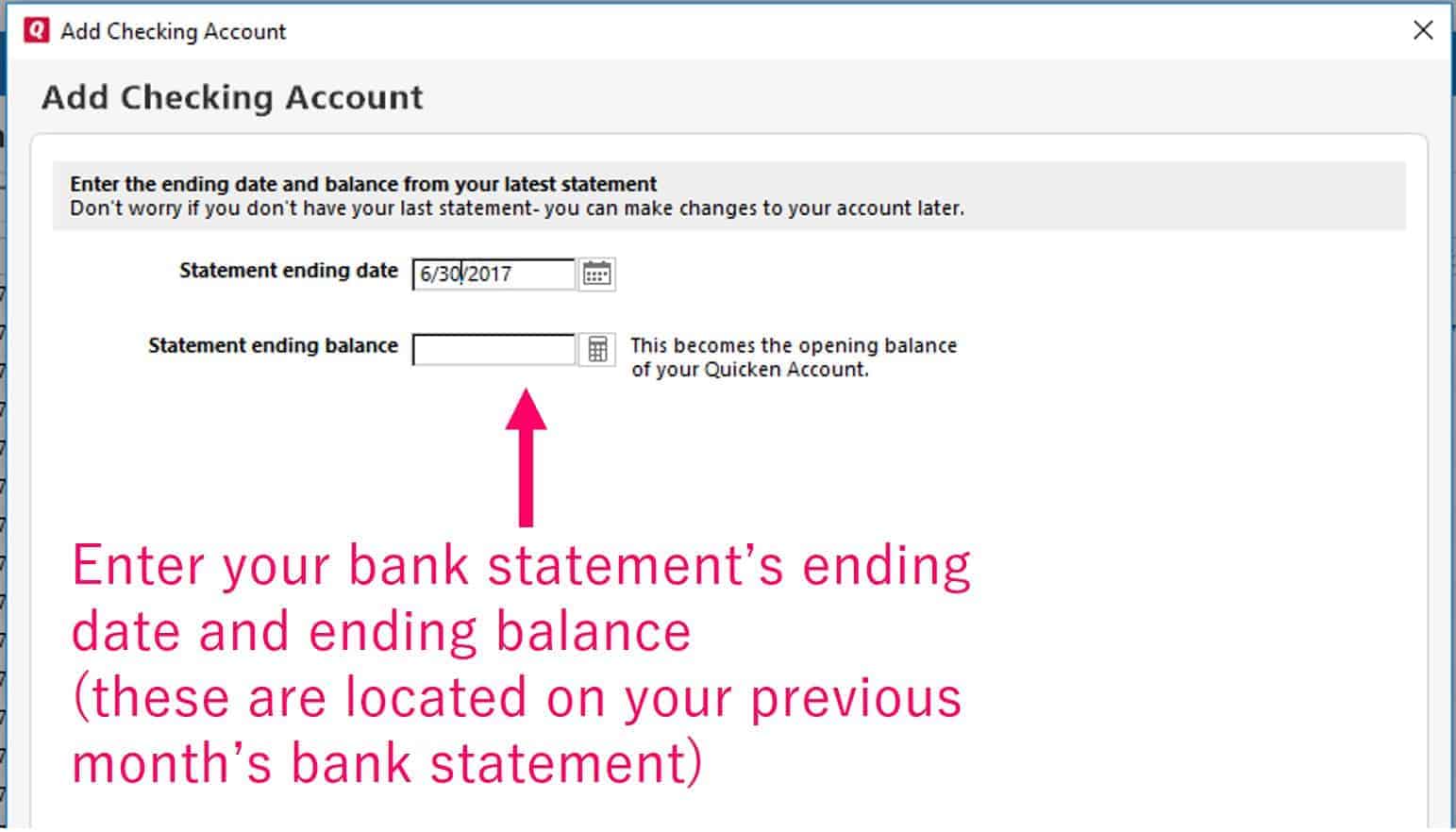 Opening Balance in Quicken
