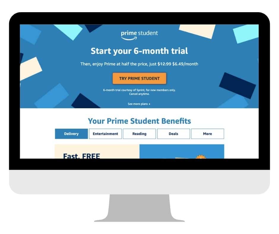 Amazon Prime Student on computer