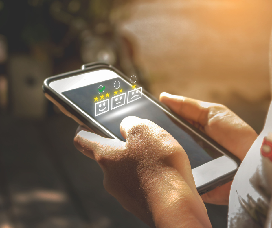 Reviewing a product on a phone