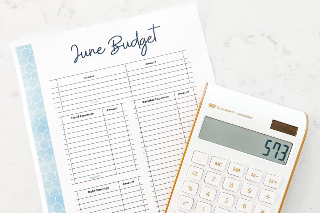June Budget Page with Calculator