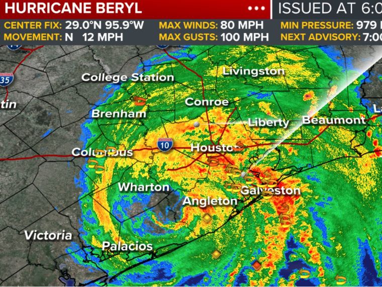 Hurricane Beryl over Houston